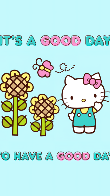 It's a good day, Have a good day, Hello Kitty background, Cyan background, Sanrio