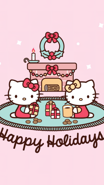 Happy holidays, Hello Kitty background, Christmas background, Christmas gifts, Sanrio