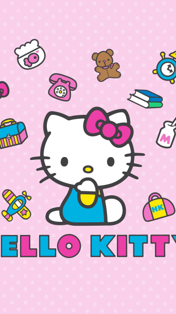 Hello Kitty, Pink background, Pink polka dot background, 5K, Sanrio