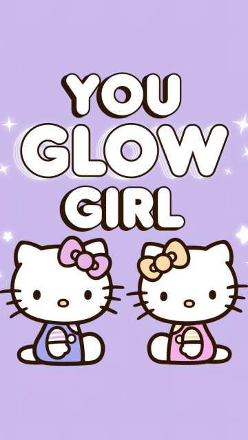 You glow girl, Cute hello kitties, Purple background, Hello Kitty background, Girly backgrounds, Sanrio