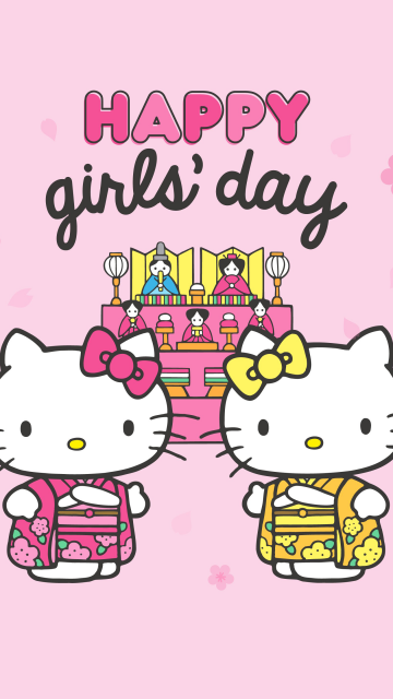 Happy girls day, Hello Kitty background, Pink background, 5K, Sanrio