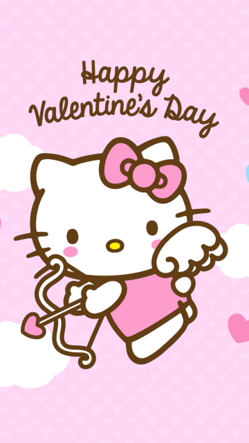 Happy Valentine's Day, Hello Kitty, Pink background, Sanrio, February